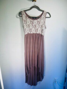 Lime Brown & Ivory Lace High-Low Maxi Dress Womens L Made In USA